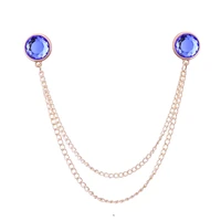 korean crystal tassel chain brooches shirt collar pin rhinestone fashion jewelry wedding party brooch pins for women and men