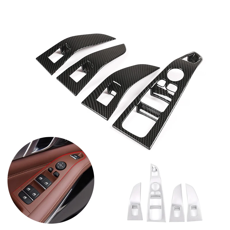 

For BMW X5 G05 2019 4pcs Car Interior Door Handle Panel Window Switch Button Frame Carbon Fiber Texture Cover Decor