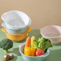 kitchen double drain basket bowl washing storage basket strainers bowls drainer vegetable cleaning colander tool