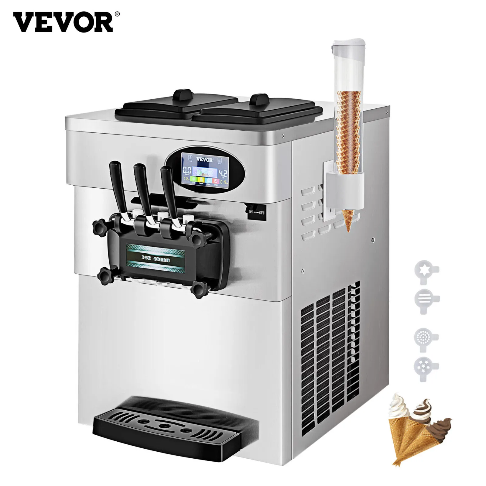 

VEVOR softeismachine Eiscreme speiseeismachine 20-28 л/ч, 3 вкуса, ворсинки