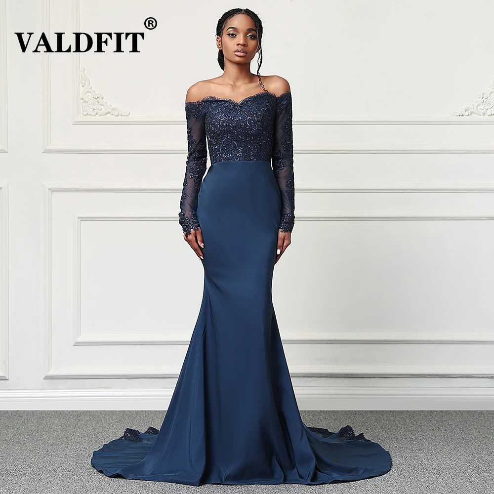 

Long Sleeves Navy Blue Mermaid Bridesmaid Dresses Wedding Party Sepcial Occasion Prom Evening Dresses Robes Invitee Mariage