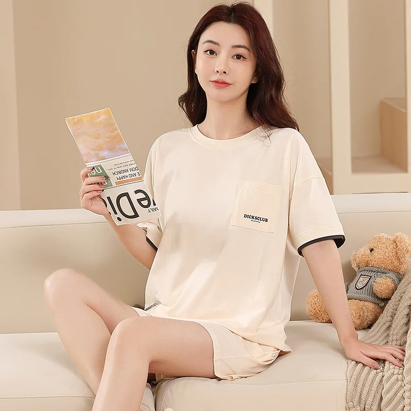 100% Cotton Women Pajamas Sets Cartoon Pyjamas Famale Loungewear Pijamas Short Sleeve T-Shirt Shorts Suit Sleepwear Nightwear