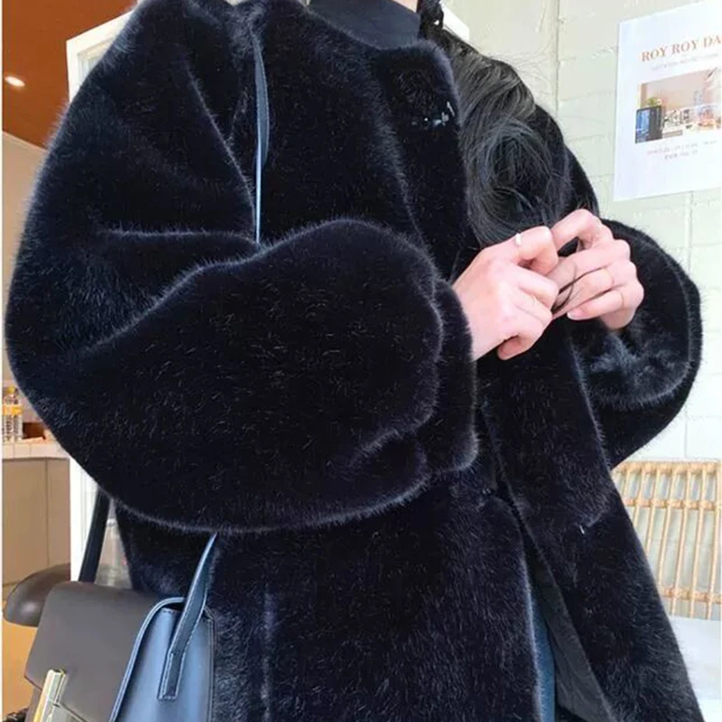 black Korean Style Black Faux Fur Coat Women 2022 Thick Warm Teddy Bear Jackets Woman Streetwear Loose Winter Outwears Ladies