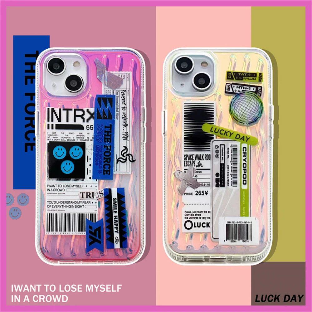 

Wavy laser smiley face letter case for Apple 14 iphone13 12promax silicone phone soft shell