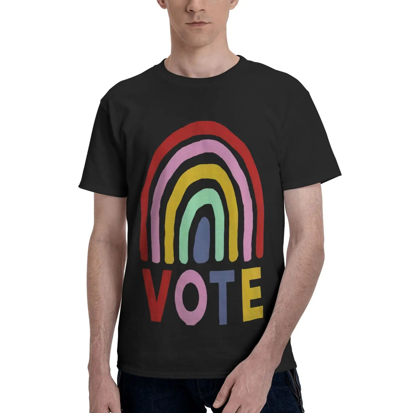 

Футболка оверсайз с надписью Rainbow Vote и надписью Great Sticker, Мужская футболка с рисунком аниме, женская футболка гранж из аниме, Мужская хлопкова...