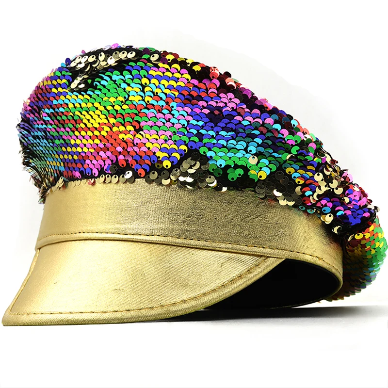 

Luxury Women Military Hat Sequin Burning Yacht Week Captain Sergeant Hat Rhinestone Rave Festival Bachelorette Part Hat