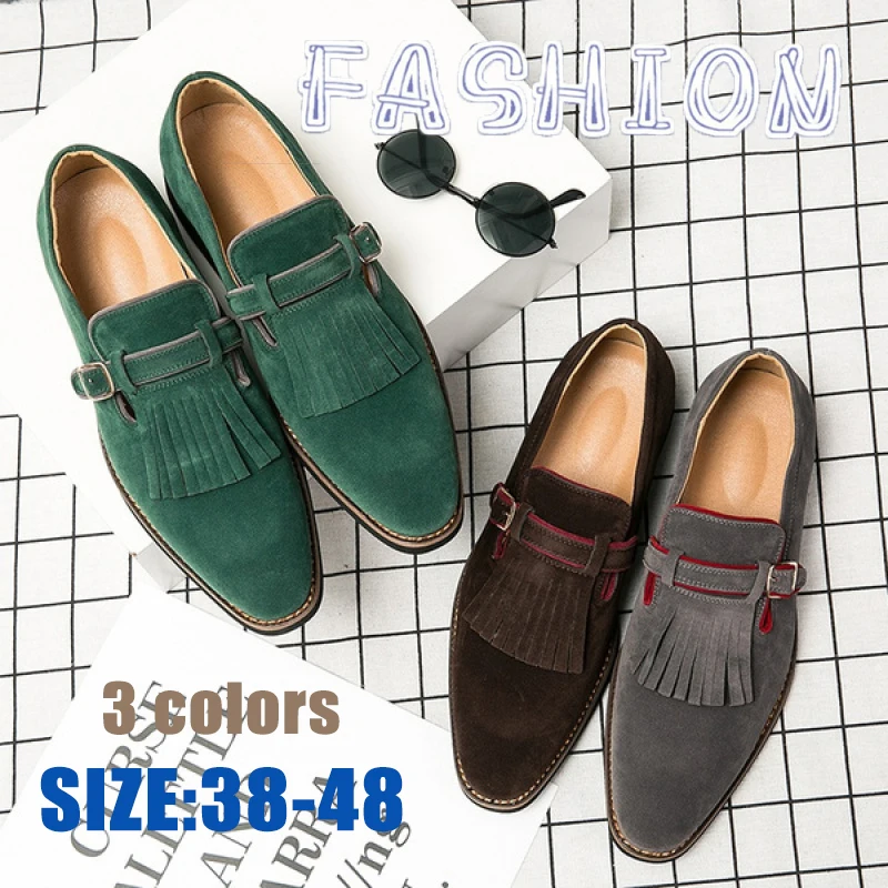 

Мужские замшевые лоферы с пряжкой, темно-синие Простые повседневные деловые туфли в стиле ретро, размеры 38-48, весна-осень 2023