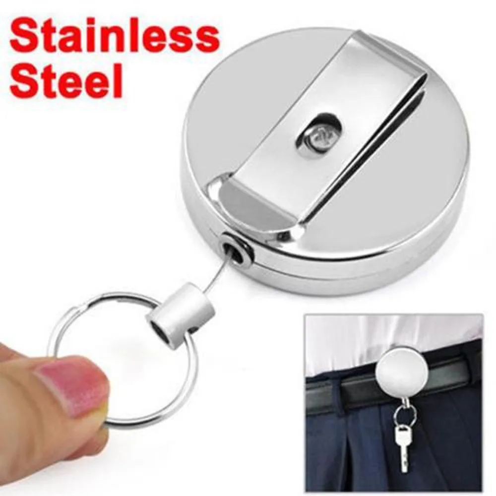 

Round Metal Retractable Keychain Keyring Metal Wire Keychain Clip Pull Recoil Sporty Key Ring Anti Lost ID Card Holder Key Chain