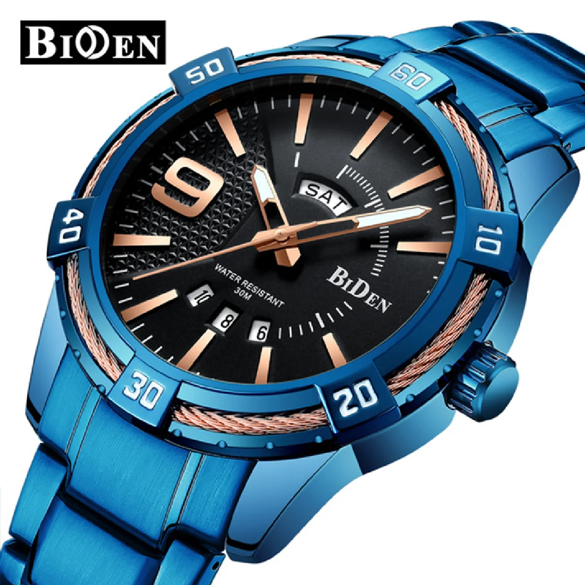 

BIDEN Men's Quartz Watch Luxury Brand Analog Week Display Clock Stainless Steel Business Watches For Man Wristwatch Gifts Montre