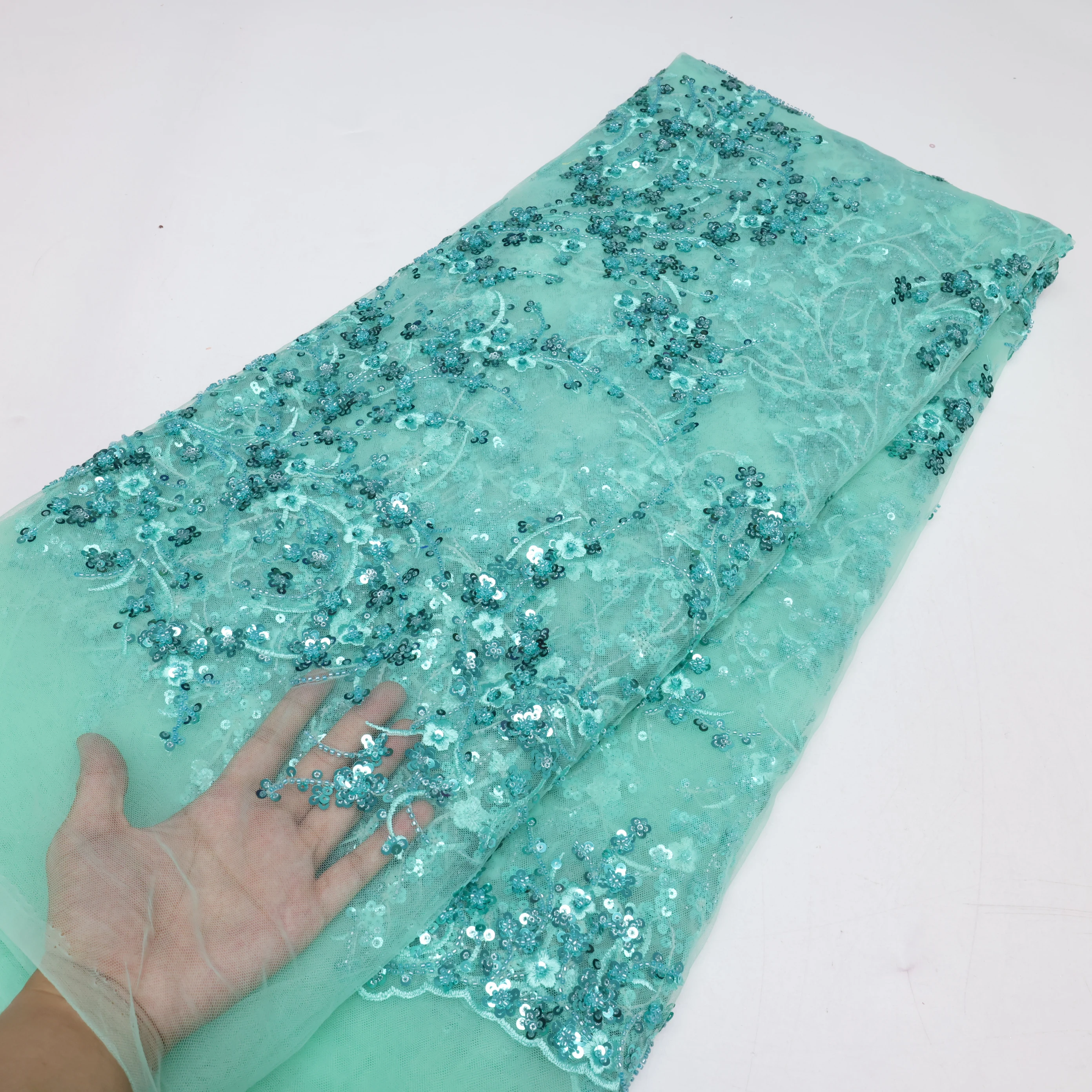 Высококачественная Африканская Кружевная Ткань Ручной Работы С Бусинами