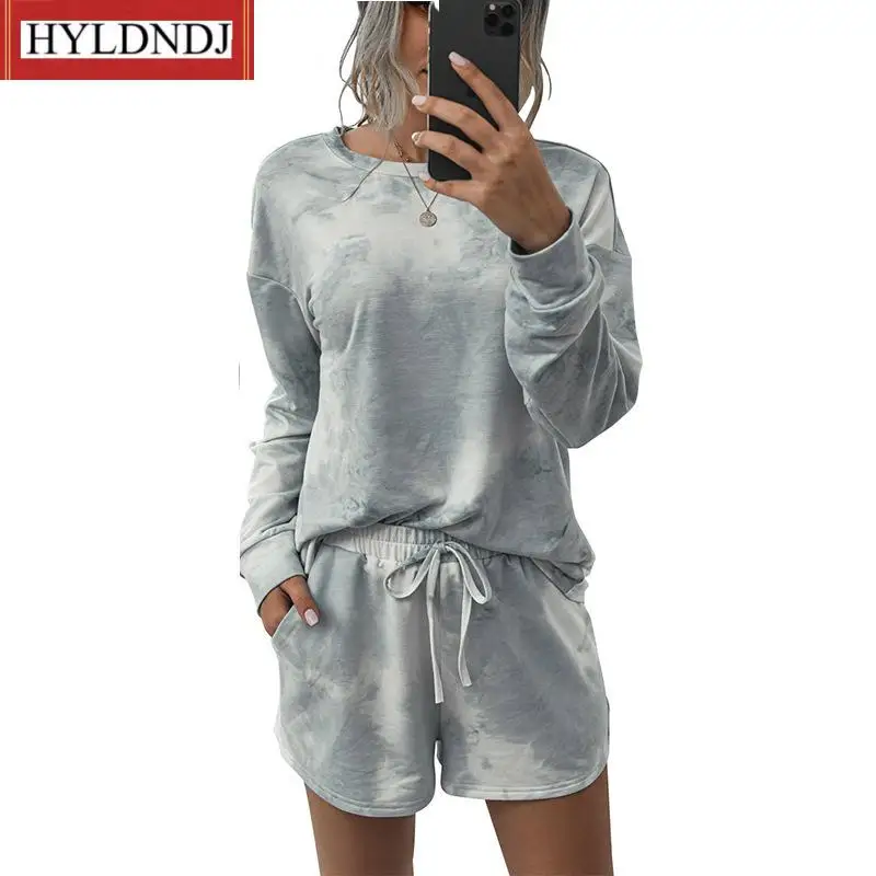 New Long Sleeve Tie Dye Pajamas Set Ladies Loungewear Pajamas 2 Piece Casual Fashion Set