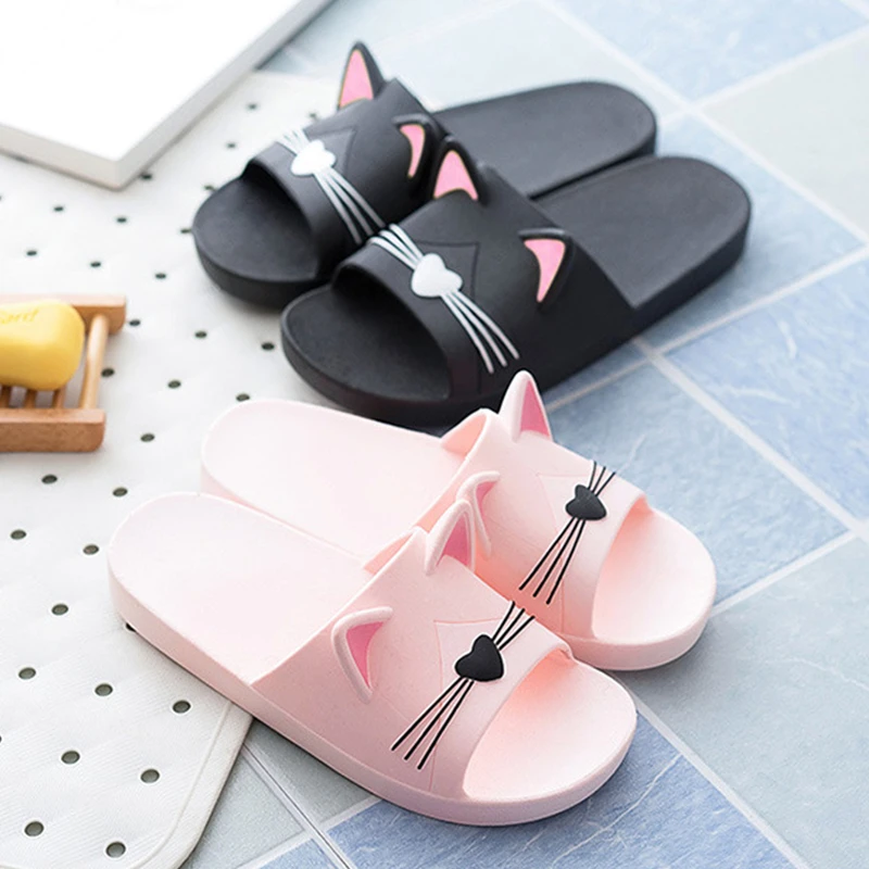 

Cat Summer Women Men Slippers Cute Cartoon Indoor Bathroom Slipper Ladies Slides Designer Flip Flops Soft Flat House Shoes