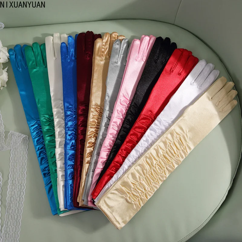 

Long Gloves Women Luxury Wedding Accessories Bride Elegant Woman Gloves Ladies White Satin Sheer Opera Dance Fashion Weddings