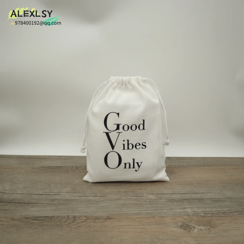 Linen Pouch Cotton Drawstring Bag Jewelry Packaging Makeup Wedding Party Storage Gift Bags Wrapping Supplies Print Logo 50pcs