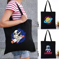women tote canvas shoulder astronaut printed shopping bags cotton linen organizer grocery shoppers handbags book bag for teacher