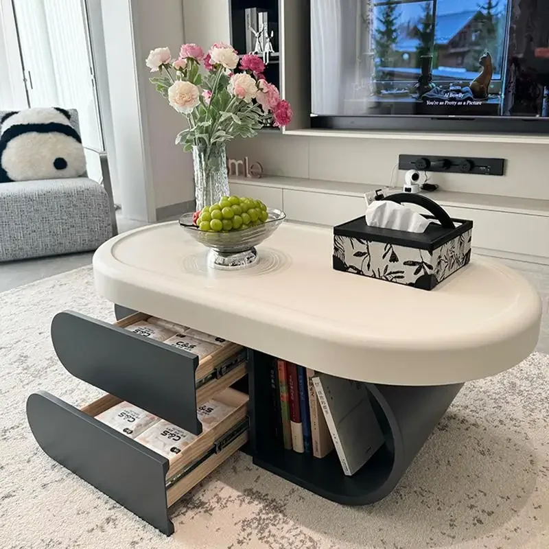 Белый журнальный столик с ящиком минималистичный роскошный в скандинавском