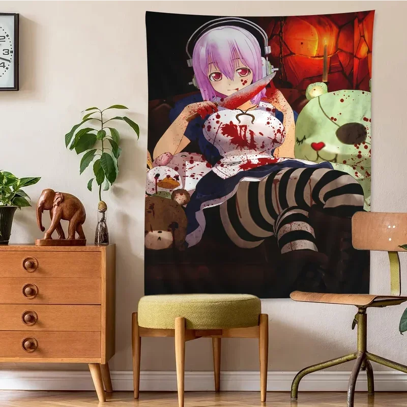 Фото Большой настенный гобелен с принтом Super Sonico Manga, подвесной настенный гобелен Таро, хиппи, настенные коврики для общежития, дешевый настенный гобелен в стиле хиппи @ 1!u №3