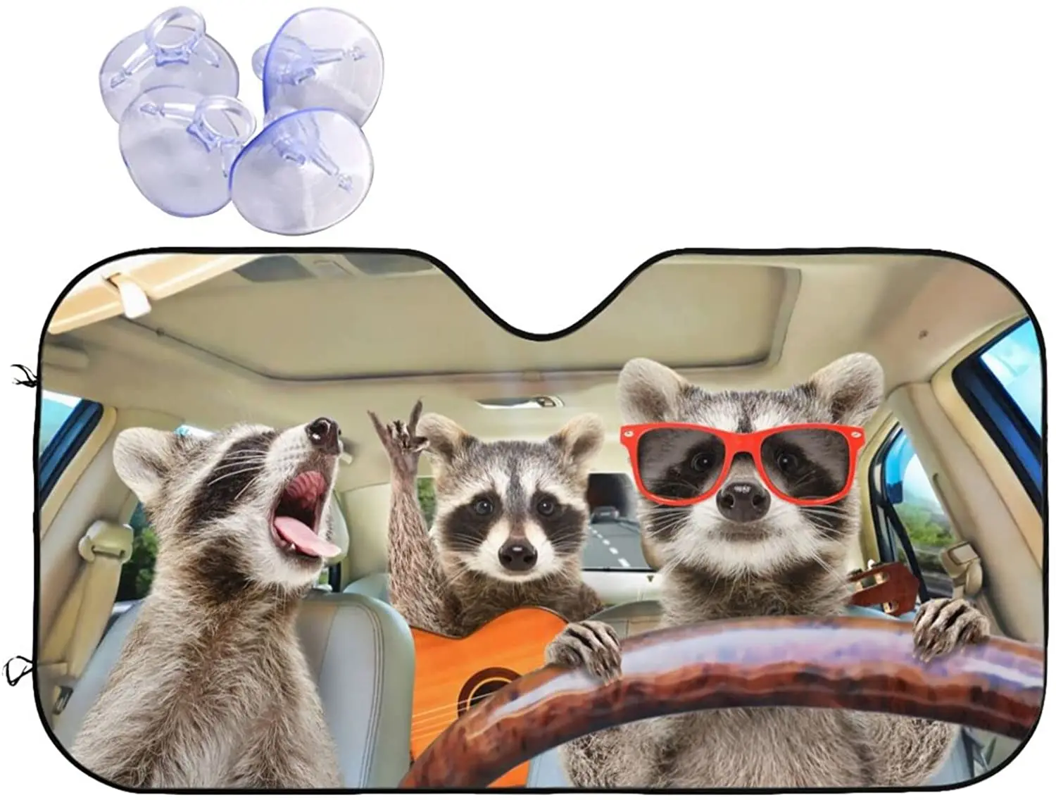 

Funny Raccoon Animals Windshield Sun Shade for Car SUV Truck(51"" X 27.5"") Foldable Uv Ray Reflector Front Window Sun Shade Vis