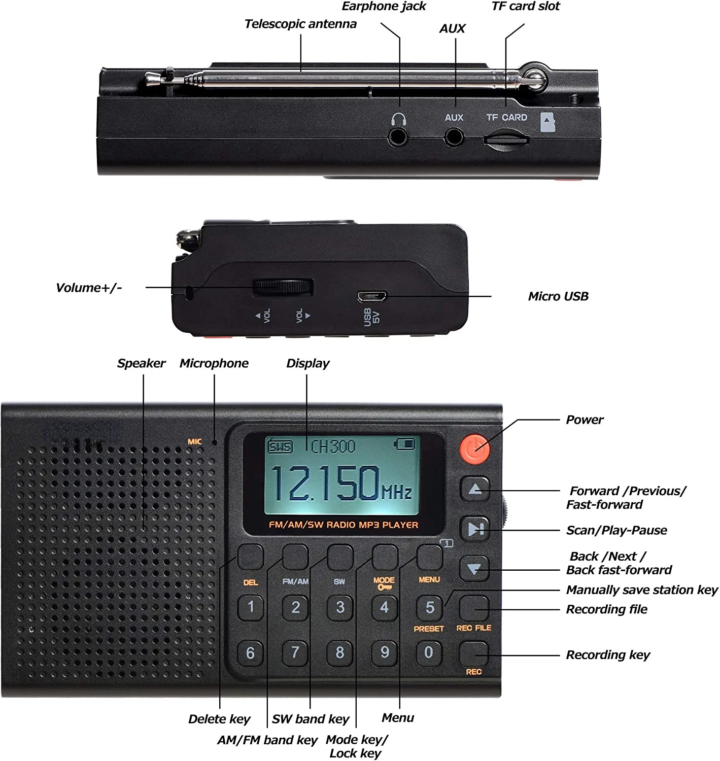 Портативный AM FM-радиоприемник с предустановленной функцией