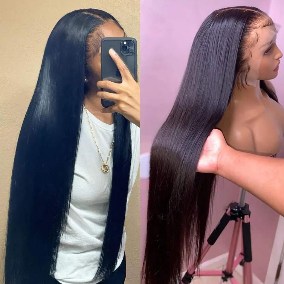 Straight Lace Front Human Hair Wigs For Black Women Pre Plucked With Baby Hair Brazilian Remy 30 32 34 Inch Hd Lace Frontal Wig