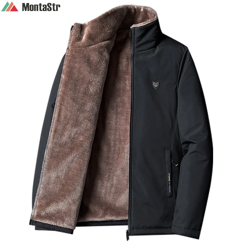 Мужская зимняя плюшевая утепленная куртка, Классическая Теплая Флисовая парка из овечьей шерсти и хлопка, пальто, Мужская Осенняя верхняя о...