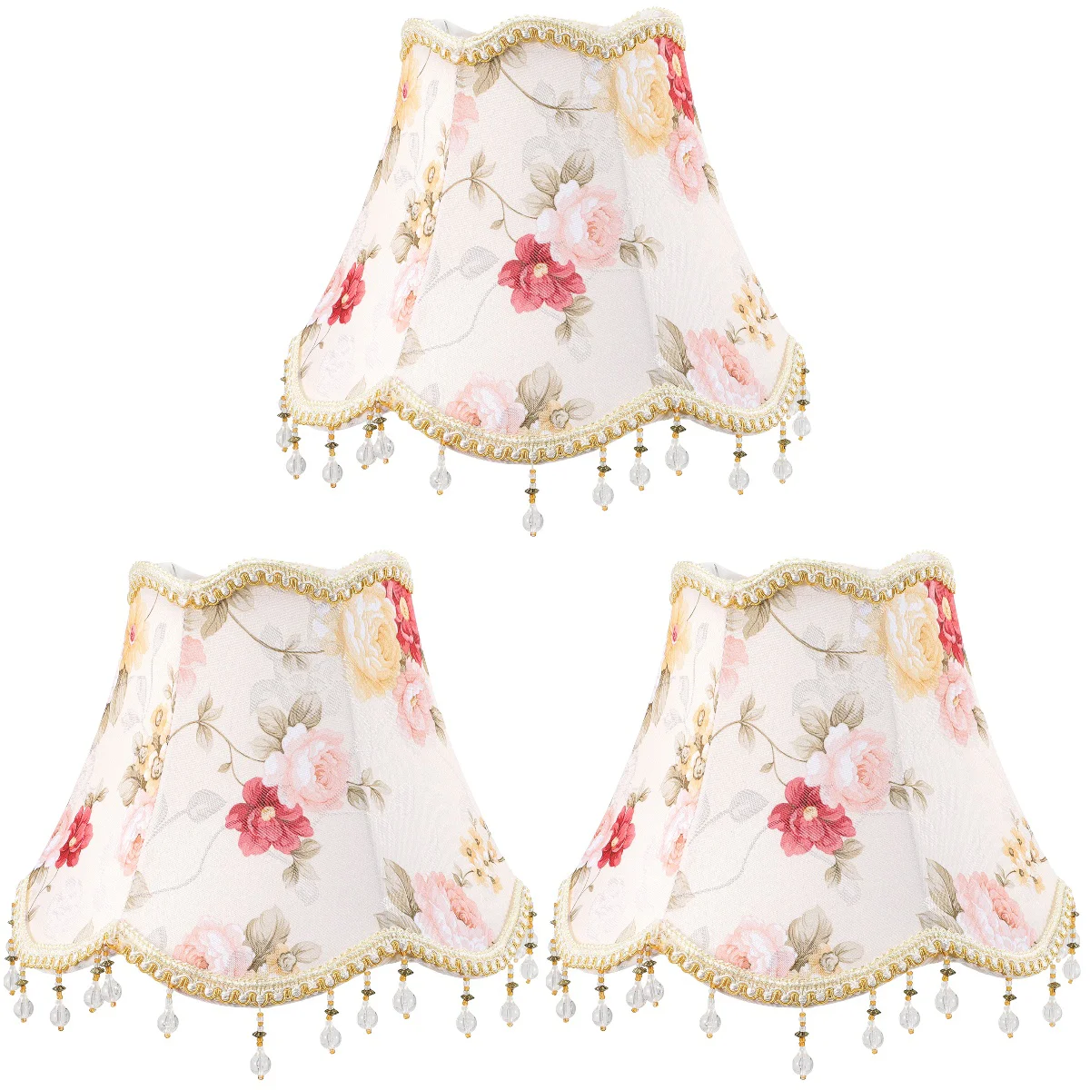 

3pcs Cloth Lamp Shade Fringe Beads Lamp Cover Decorative Table Lamp Cover European Lampshade E27