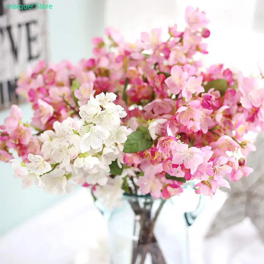 

High Quality Artificial Flowers Leaf Cherry Blossoms Floral Wedding Bouquet Hot Party Decoration New Fleurs Artificielles