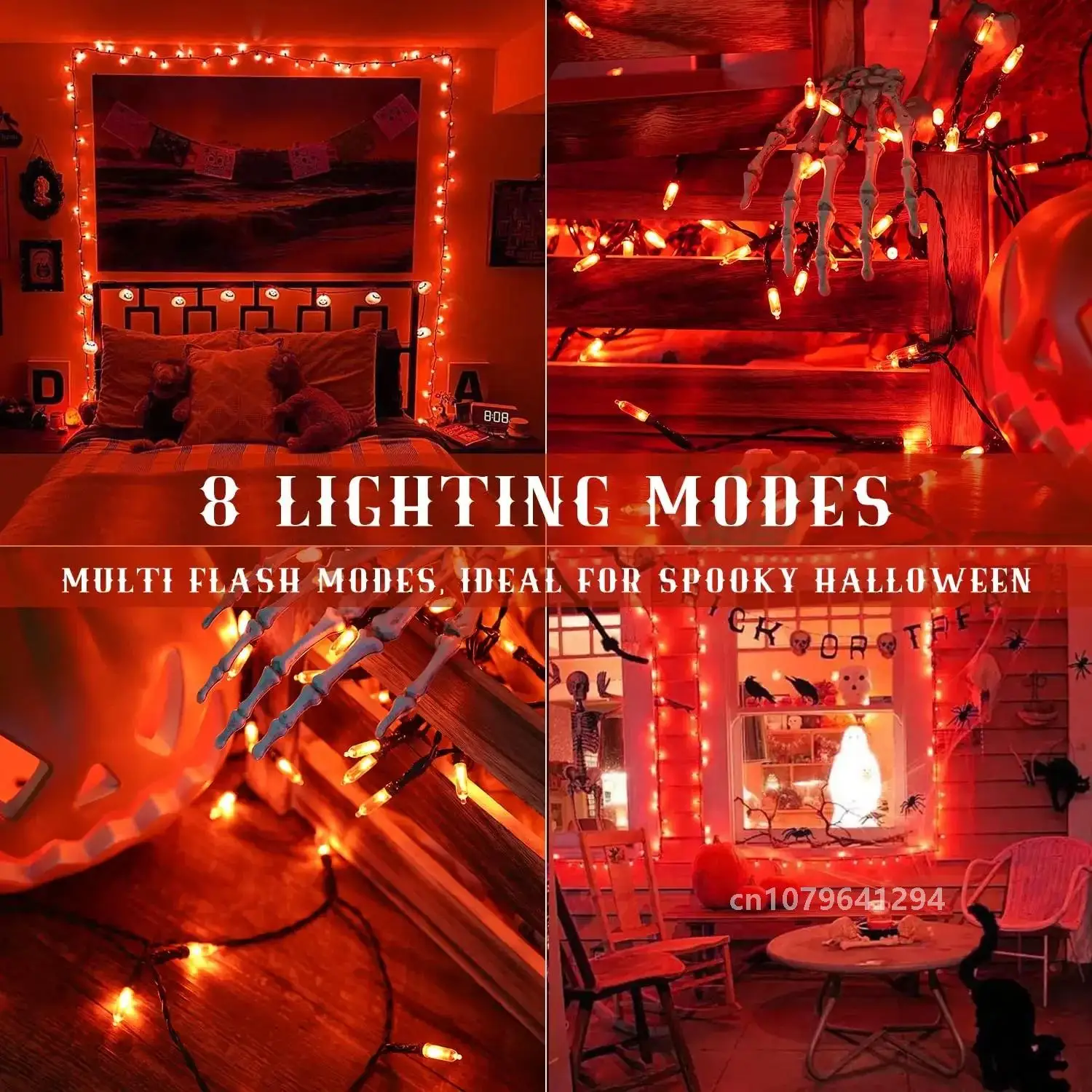 Оранжевые огни на Хэллоуин светодиодные батарейки 8 режимов гирлянды для