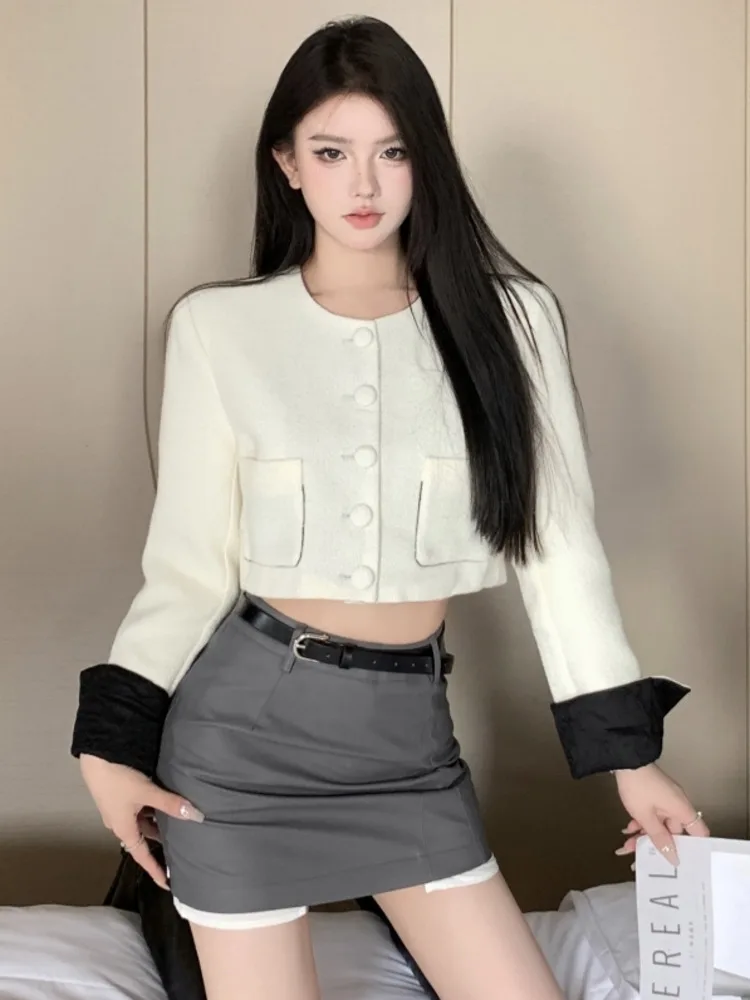 

Женский костюм-двойка, повседневный короткий жакет и облегающая юбка, Осень-зима