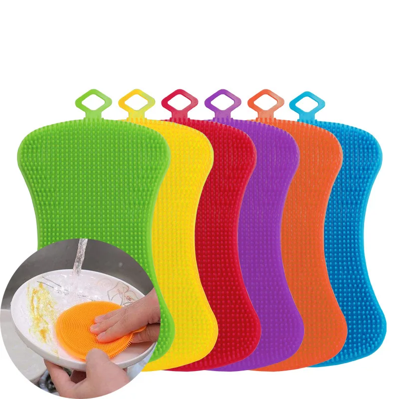 

Kitchen Cleaning Brush Washing Cleaning Brushes Pot Pan Sponge Scrubber Fruit Vegetable Dish Silicone Dishwashing Brush
