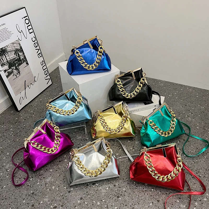 

Модная женская однотонная сумка на цепочке через плечо, клатч для девушек, кошелек из искусственной кожи, Сумочка для женщин