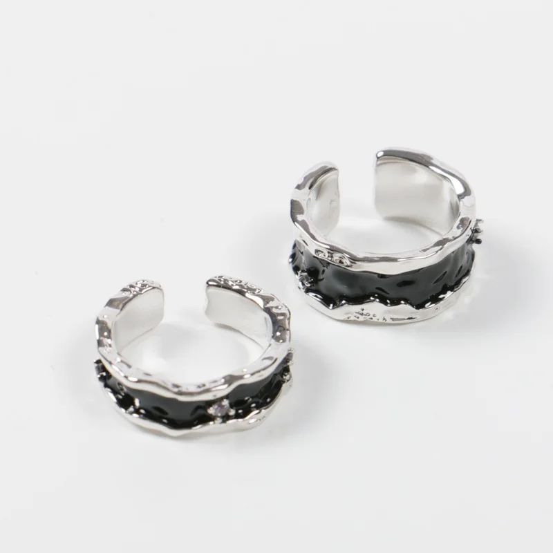 

Open Rings Niche Design Cool Couples Zircon Ring Rings Black Enamel Rings