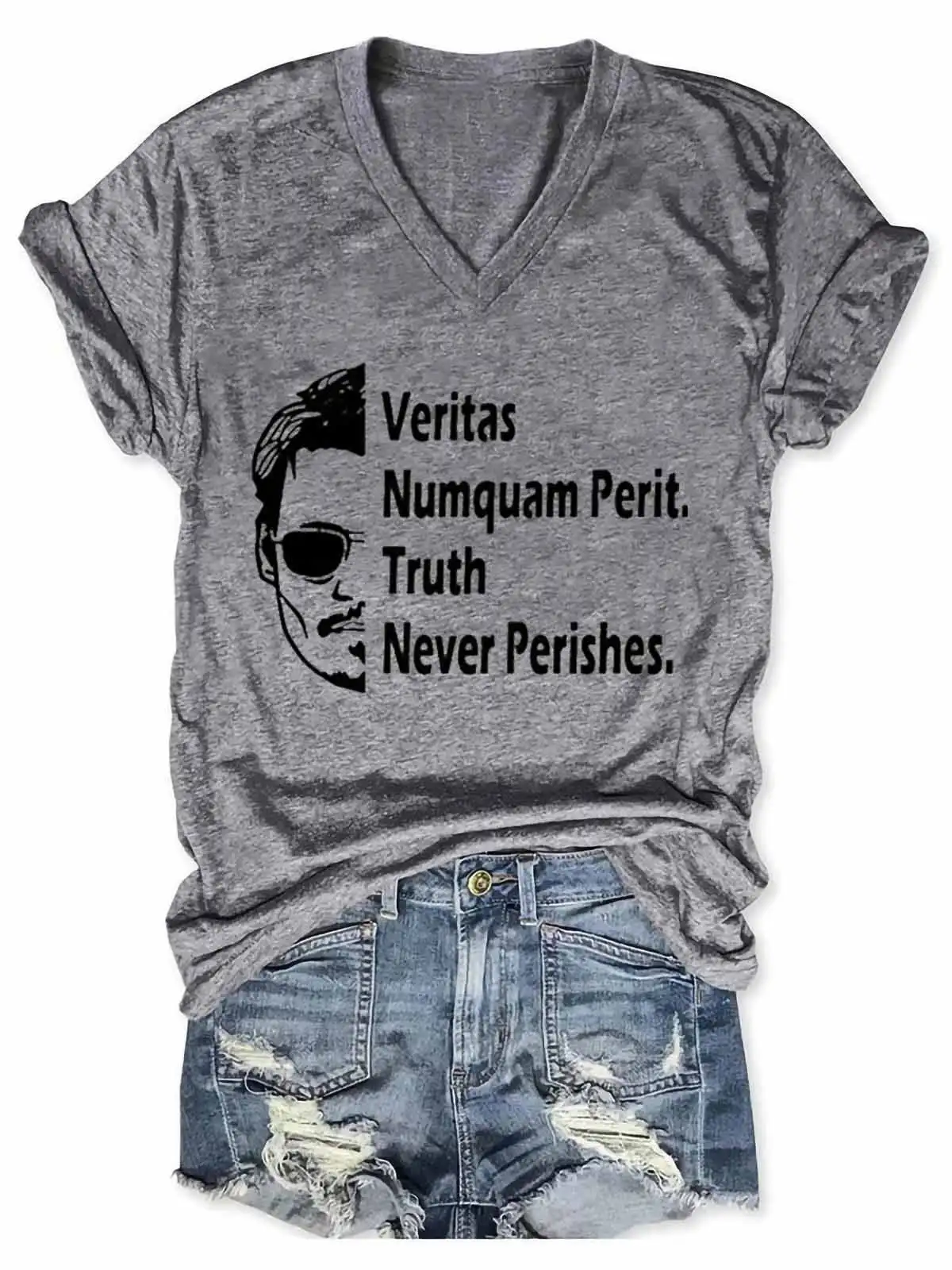 Women's Veritas Numquam Perit Truth Never Perishes V-Neck T-Shirt