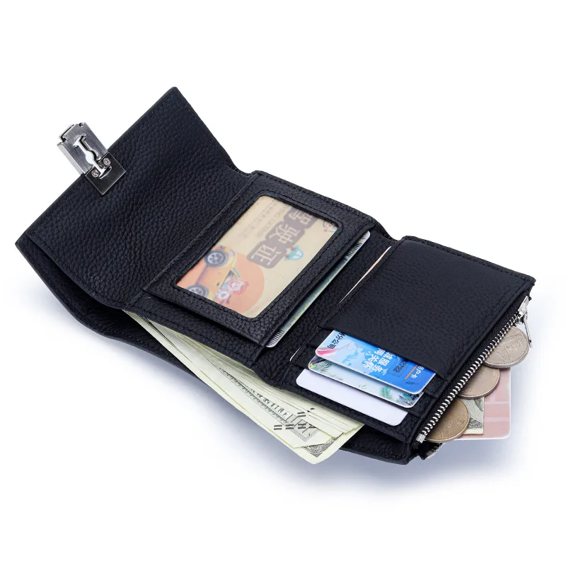 Luxury Fashion Women Short Wallet Perfect Folded Korea Genuine Leather Female Card Holder Purse 2023 Design Lock Lady Money Bag