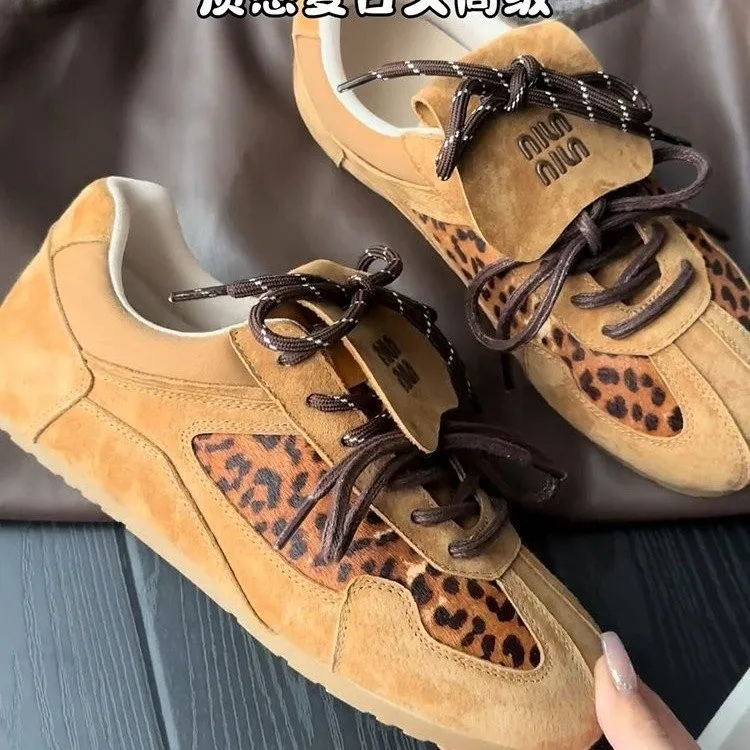 Осень 2024 Женская Вулканизированная Обувь В Стиле Ретро С Леопардовым Принтом