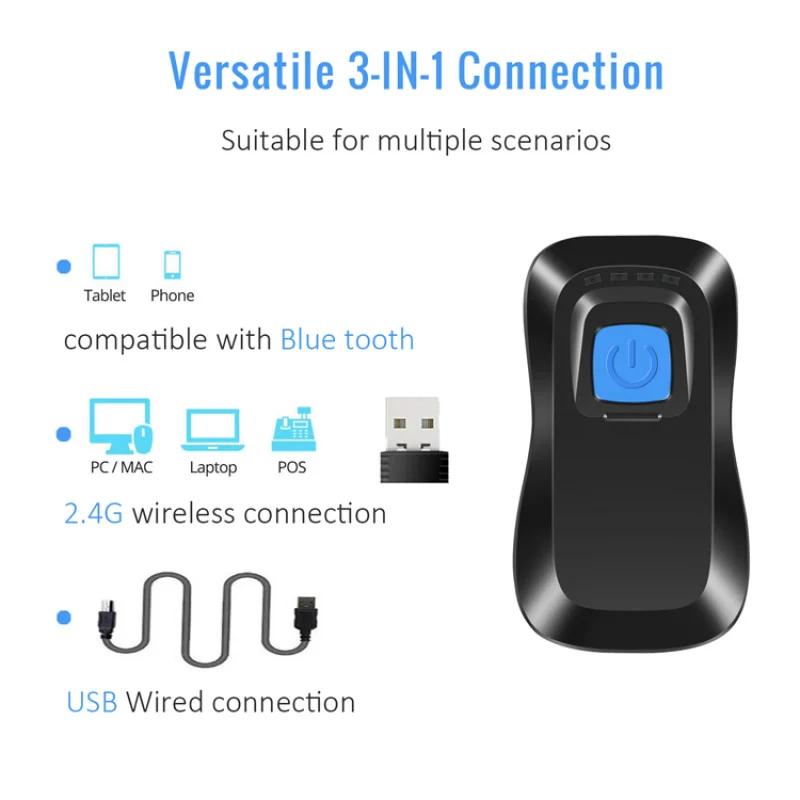 2D беспроводной портативный мини-карманный сканер штрих-кода BT 2-в-1