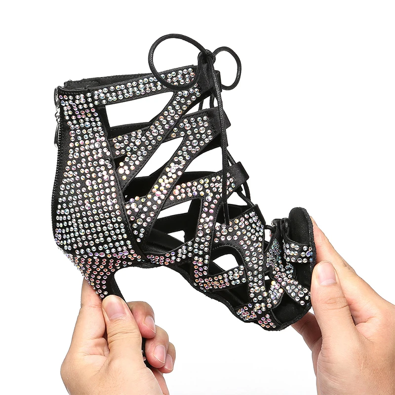 SWDZM Women Dancing Shoes Woman High Top Rhinestones Tango Latin Dance Boots Latin Dance Shoes Ladies Girls Salsa Shoes Indoor
