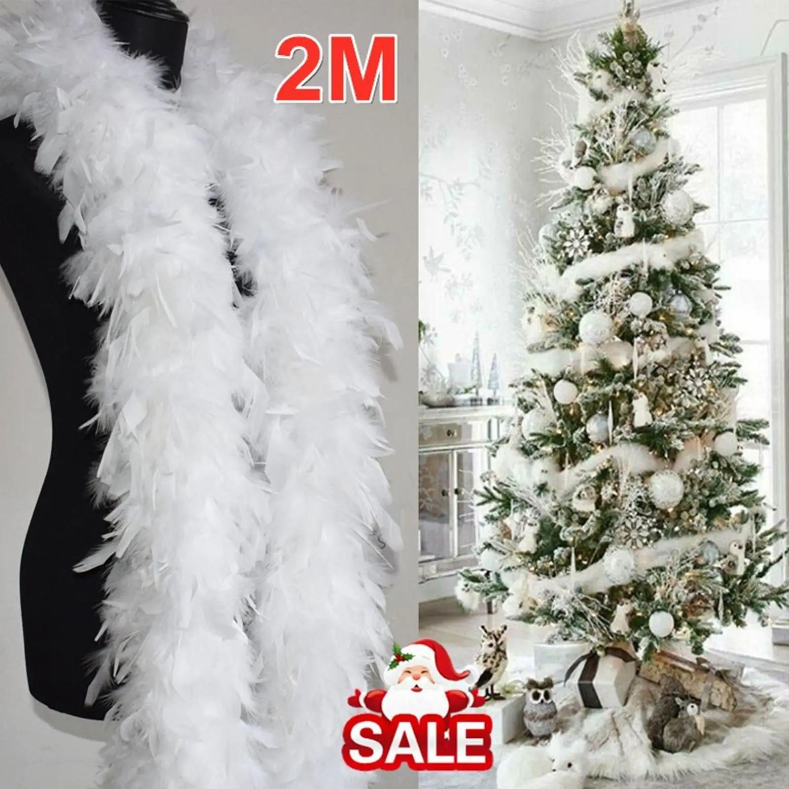 

2m Feather Boa Christmas Tree Decoration White Feather Feathers Wedding Boa Dress Garland Shawl Ribbon Decorative White Fea K3N4