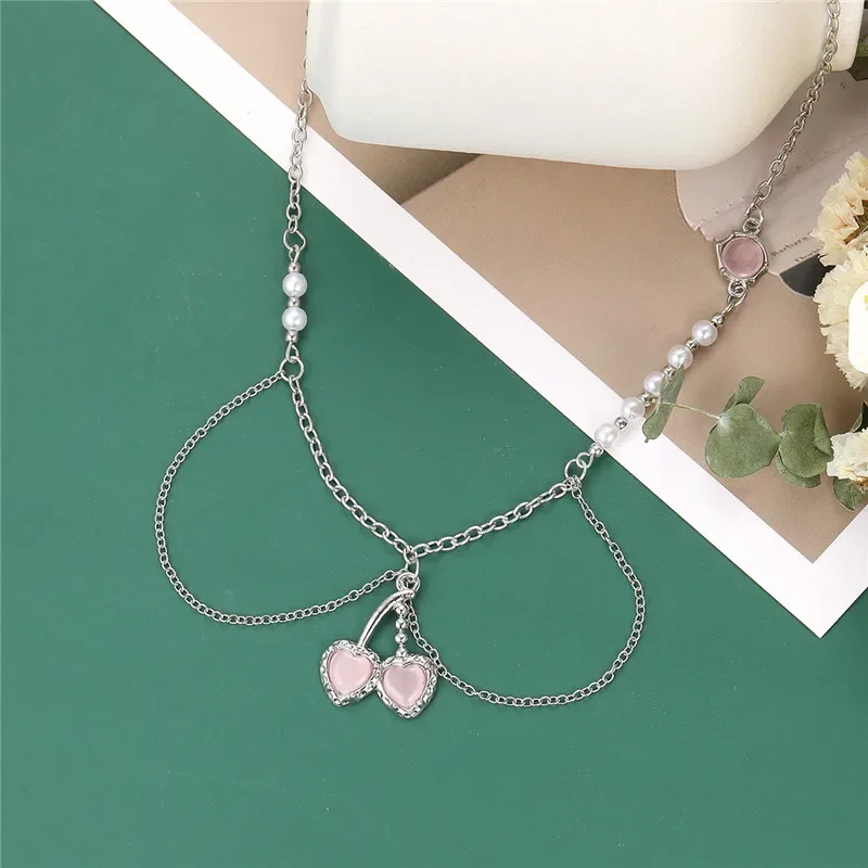 Ожерелье с подвеской в виде вишни розовым кристаллом длинные жемчужные ожерелья