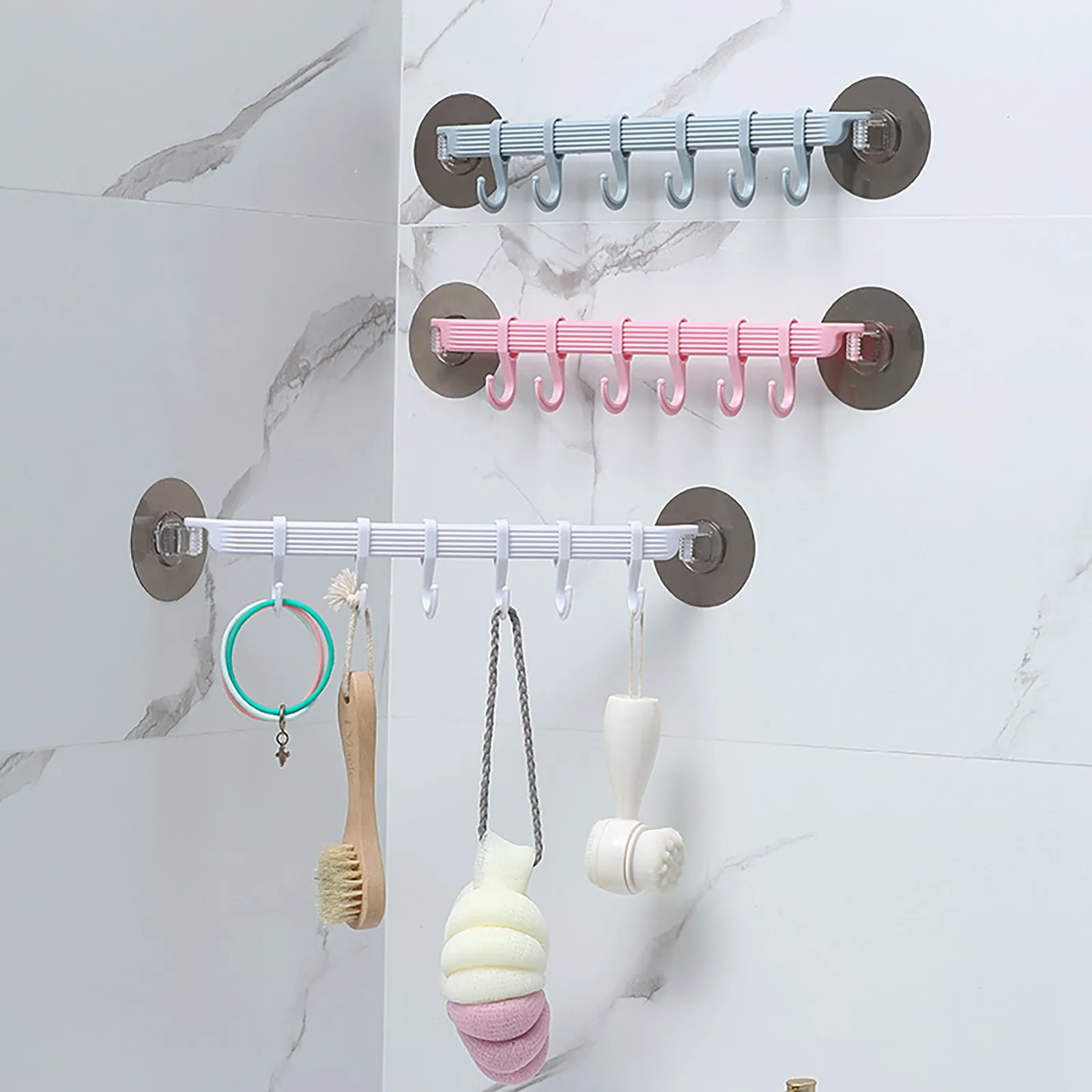 

2Pcs Self Adhesive 6 Hooks Bathroom Wall Towel Holder Hanging Nail-free Rack Strong Paste Hooks Key Hooks Kitchen Storage Rack