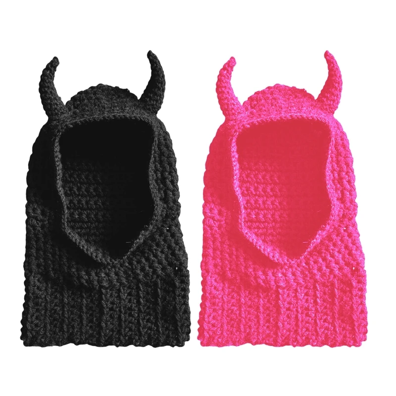 

Winter Knitted Hat for Adult Soft Protect Neck Ox Horn Shape Hats Winter