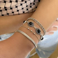 jewelry personality black acrylic flower plate snake bone chain bracelet female nationality geometric superimposed hand ornament
