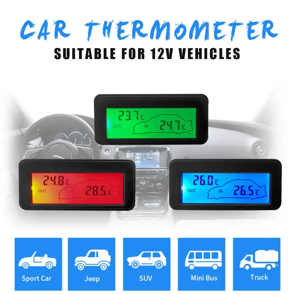 

Universal DC12V Digital Thermometer Black Car Thermometer Backlight Mini Thermometer LCD Car Inside Outside Thermometer