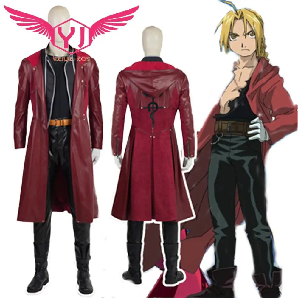 Anime Full Metal Alchemist Cosplay Costume Edward Elric FullMetal Alchemist hooded coat Halloween Outfit Carnival Men Red Suit