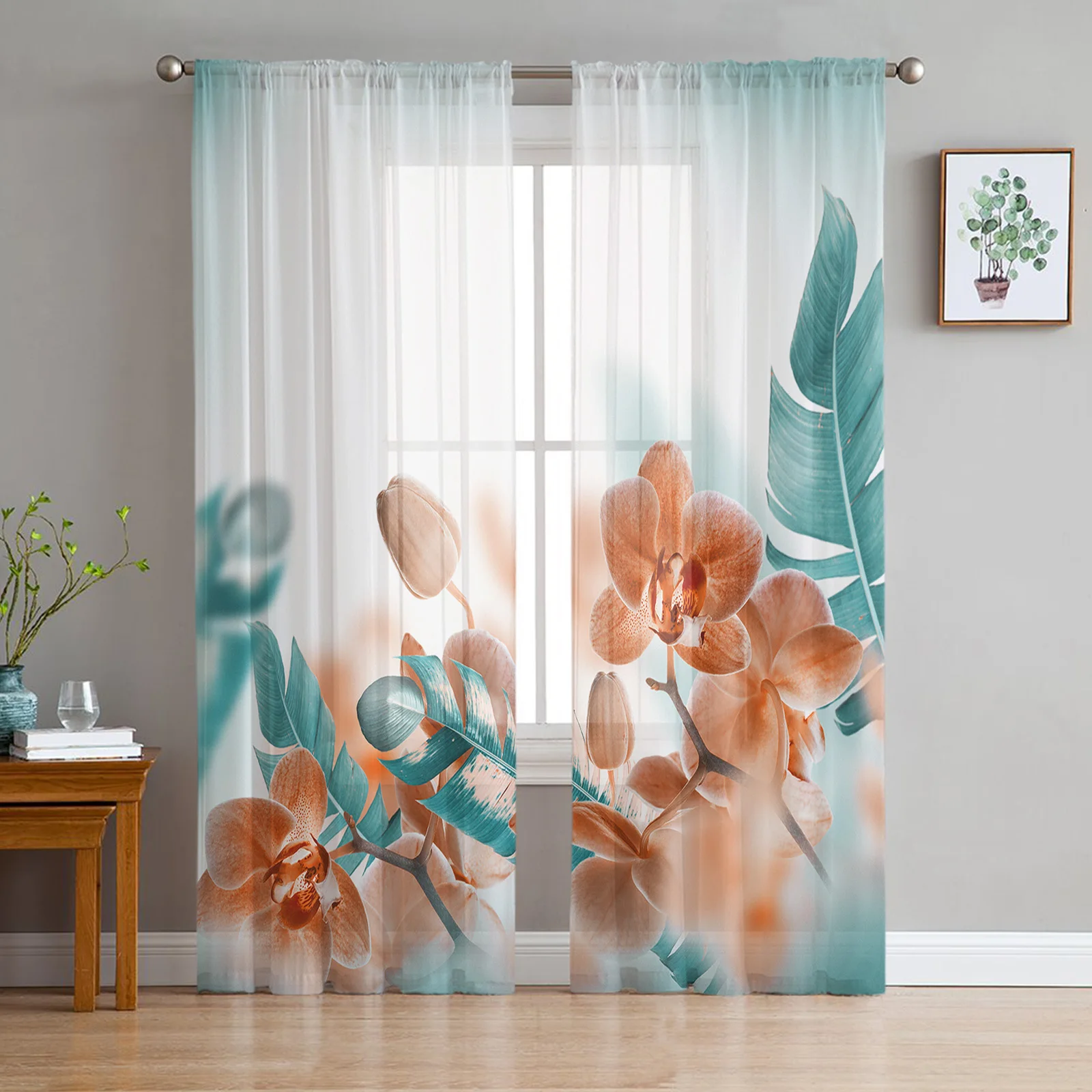 

Tropical Plant Decoration Sheer Curtains Tulle for Living Room Bedroom Kitchen Voile Drapes Home Decoration Window Treatment