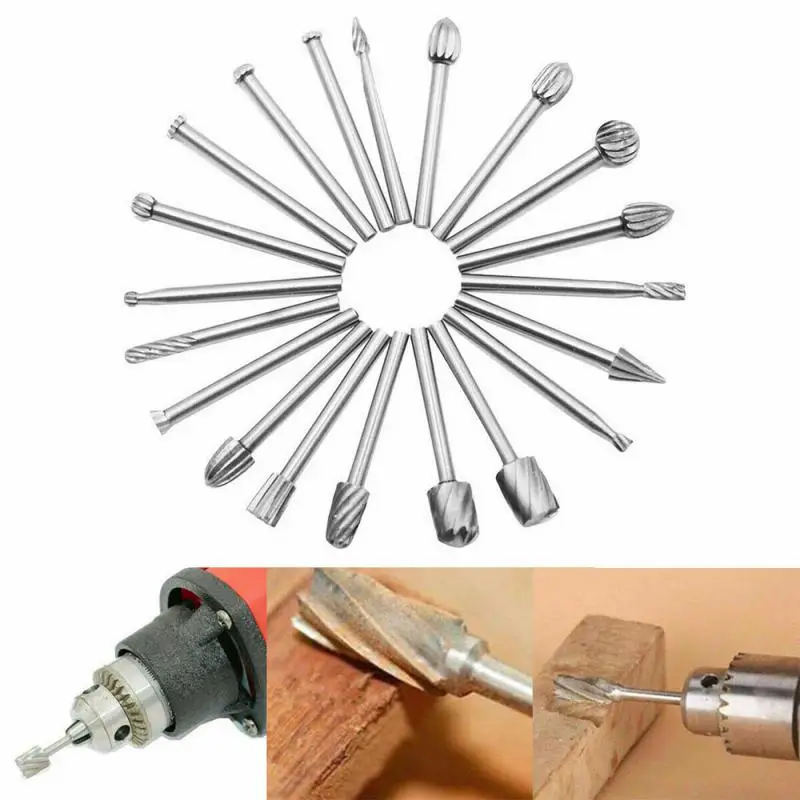 

Drill Bits Tool Set Steel Rotary Burrs High Speed Wood Carving For Dremel Rotary Woodworking Tools