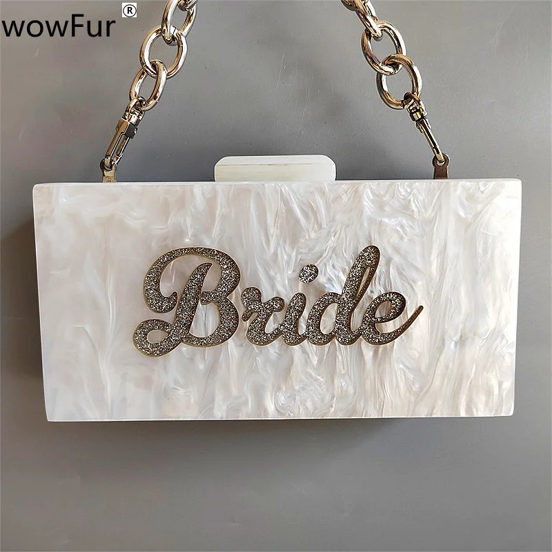

Pearl Marble White Name Letters Bride Fashion Lady Travel Party Wedding Acrylic Box Clutches Women Evening Shoulder Hand Bags