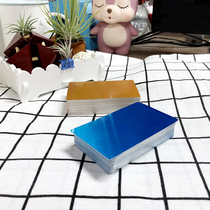 

100 Pcs/Pack 5 Colors Aluminum Alloy Card Laser Engraved Metal Business Visiting Name Cards Blanks Postcard Gift