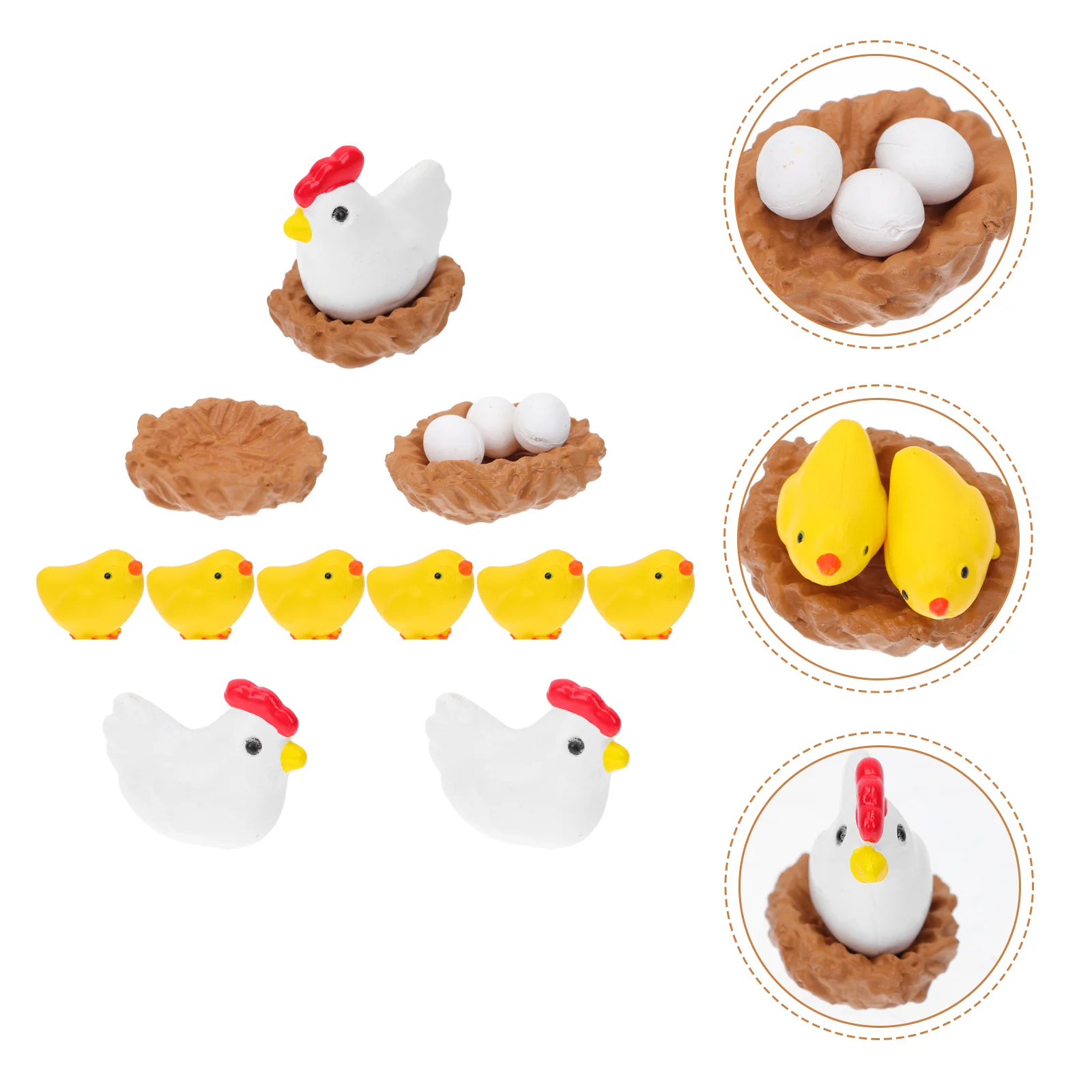 

15pcs Garden Accessories Micro Landscape Ornaments Lifelike Miniature Hen Ornament for Easter