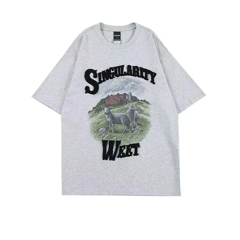

American Street Retro Short Sleeves Loose Fashion Top Everyday Casual Wear Couple Same Style Short Sleeve 100% Cotton T -Shirt